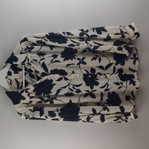 H&M Size L long sleeve black and cream floral button down blouse